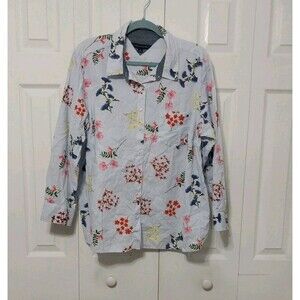 Tommy Hilfiger Floral Stripe Button Down Shirt Long Sleeve Cotton Blouse 1X
